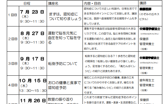 川辺町　認知症予防教室（2026年度　全3回）